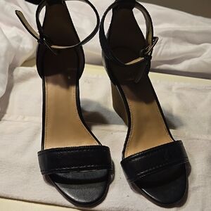 Elegant Black Ankle Strap Wedge Sandals